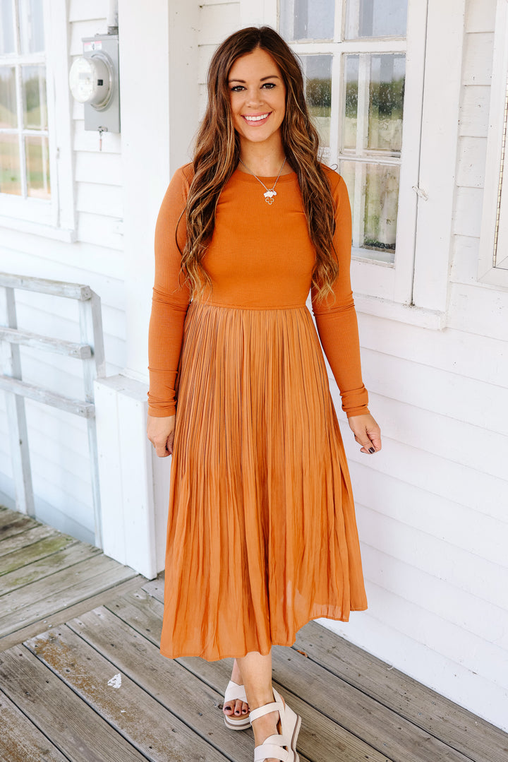 Madelyn Long Sleeve Pleated Dress