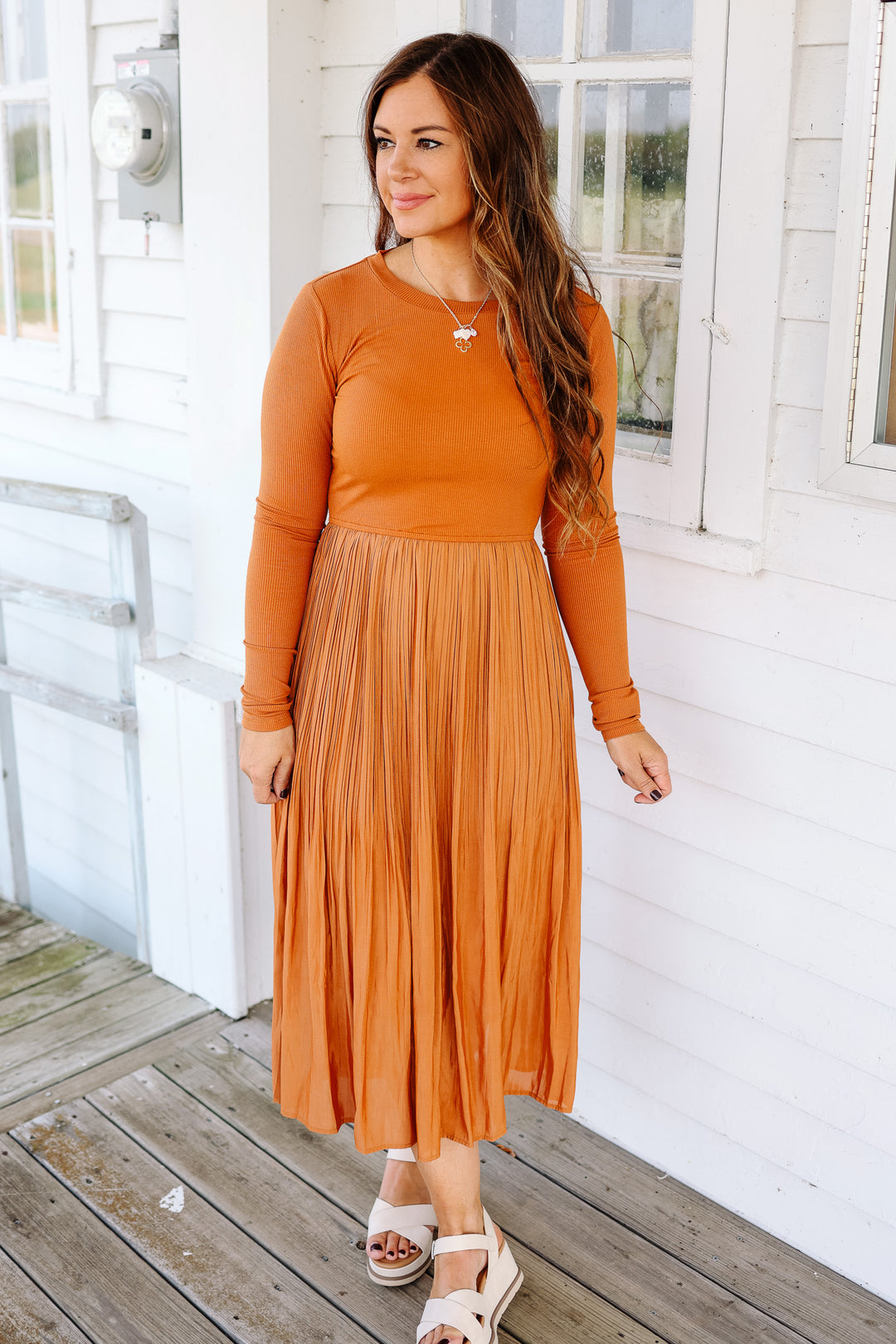 Madelyn Long Sleeve Pleated Dress