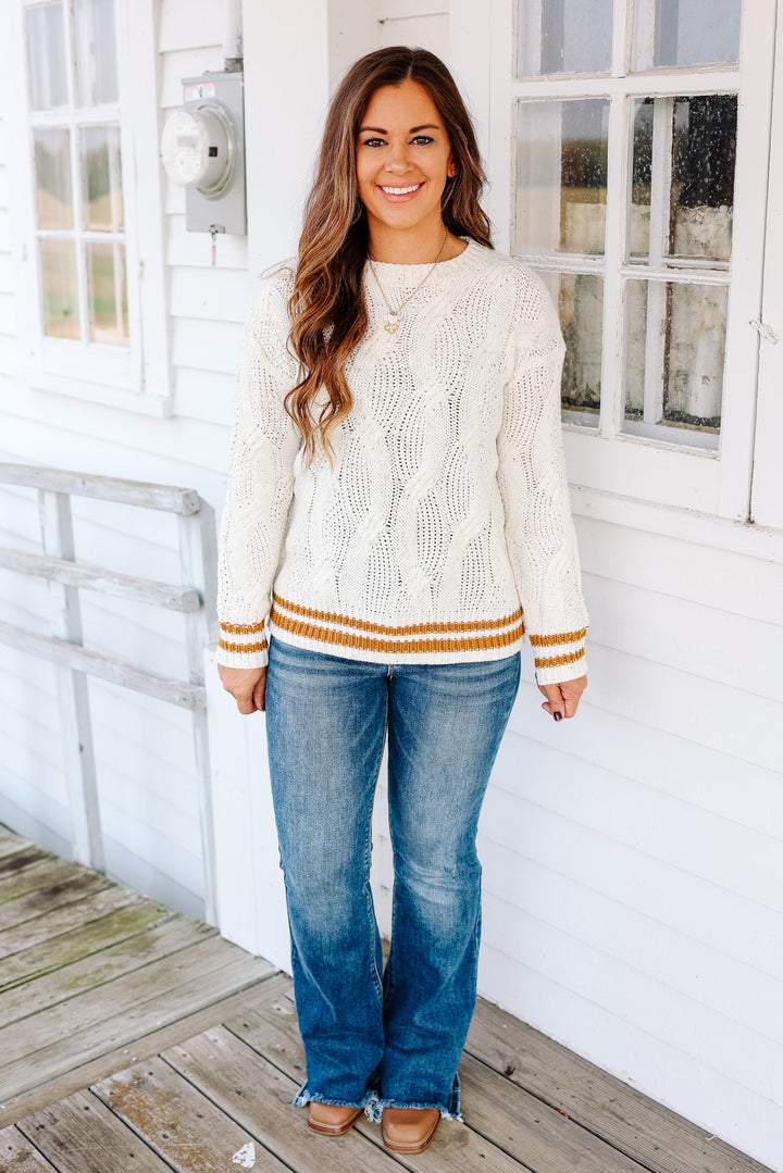 Willa Cable Knit Varsity Sweater