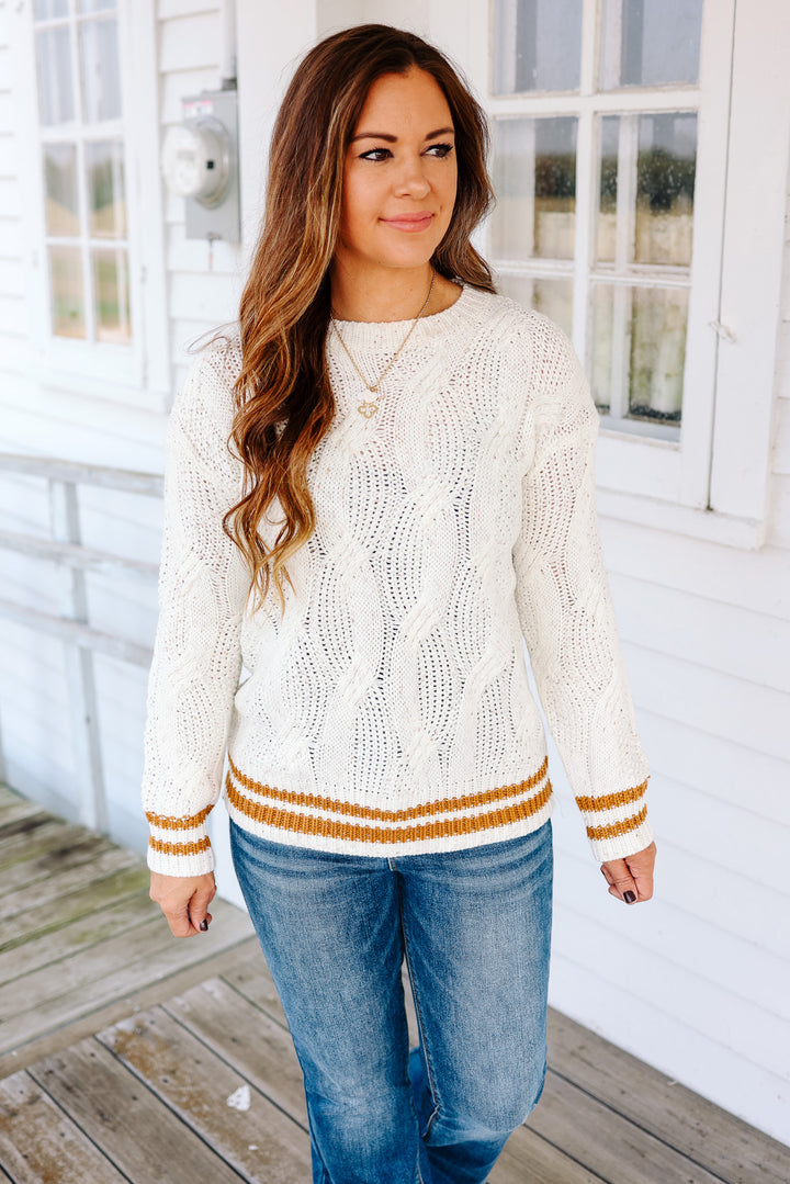 Willa Cable Knit Varsity Sweater