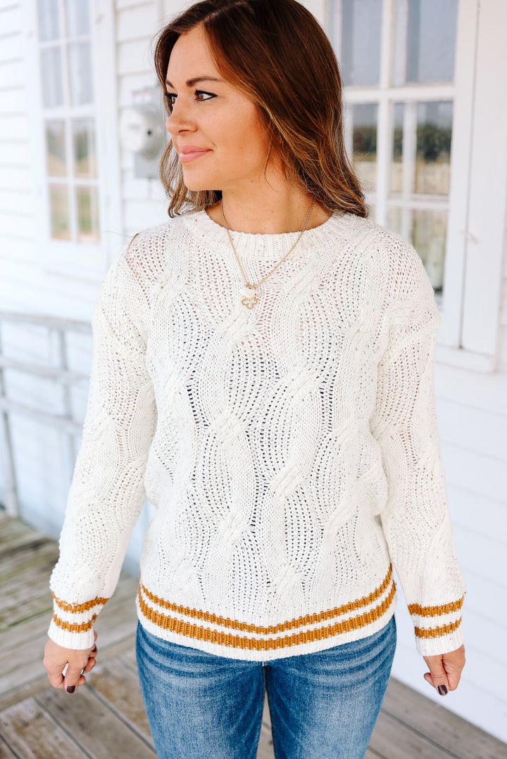 Willa Cable Knit Varsity Sweater