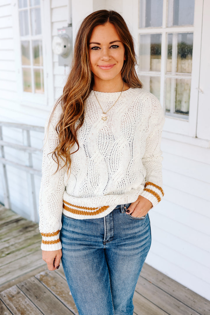 Willa Cable Knit Varsity Sweater