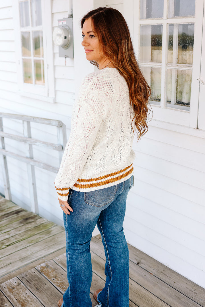 Willa Cable Knit Varsity Sweater