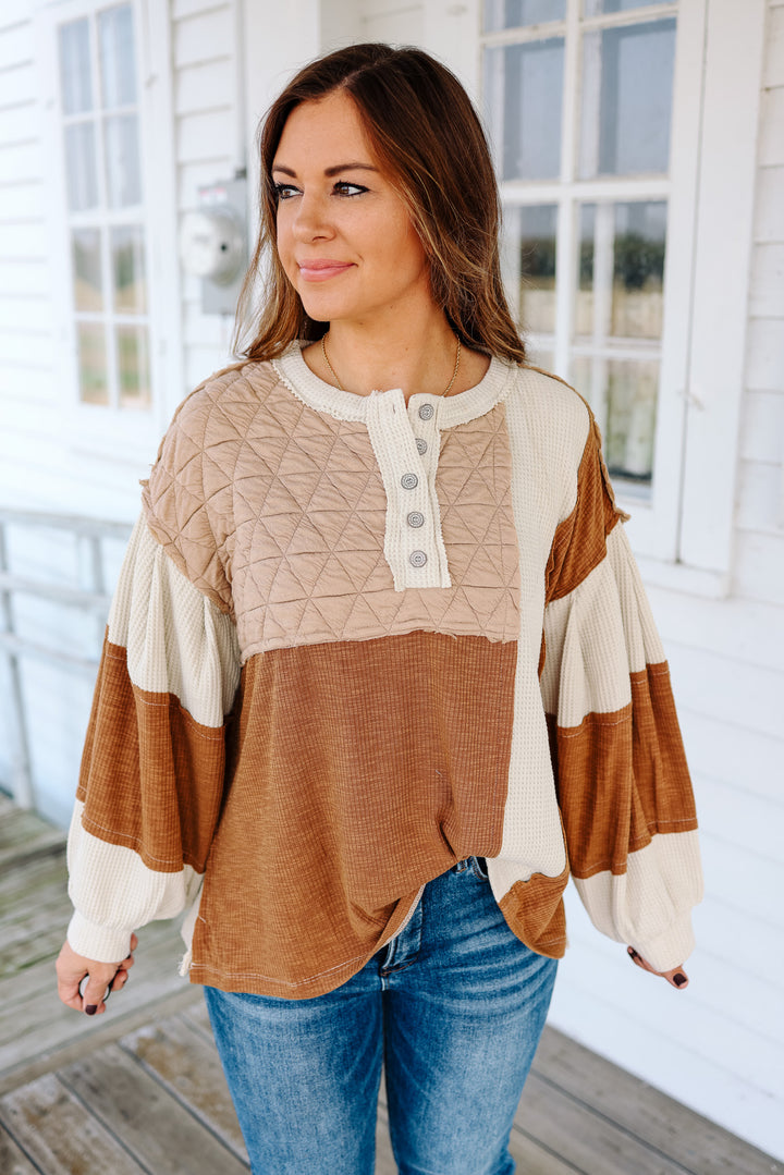 Willow Thermal Quilted Top - Oat Chocolate