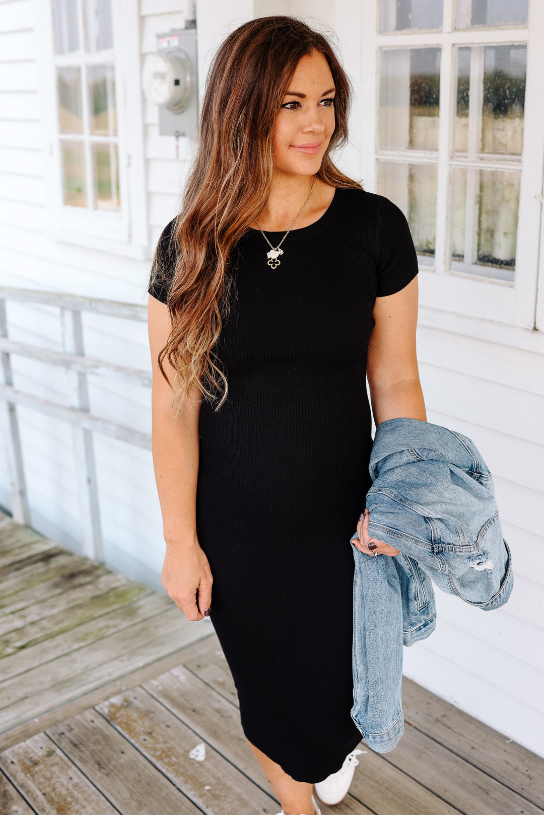 Lila Ribbed Knit Midi Dress - Black