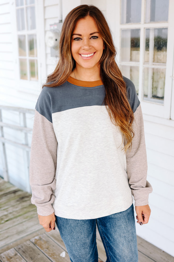 Zoey Colorblock Fleece Pullover - Slate Grey