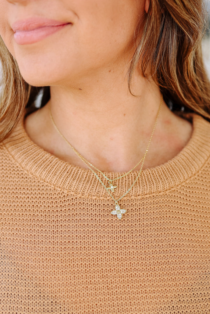 Zia Double Clover Charm Necklace - Gold