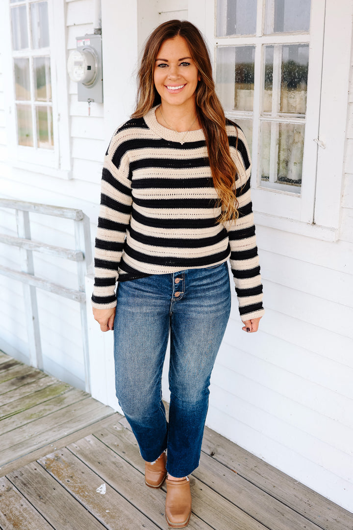 Layla Striped Crochet Knit Sweater