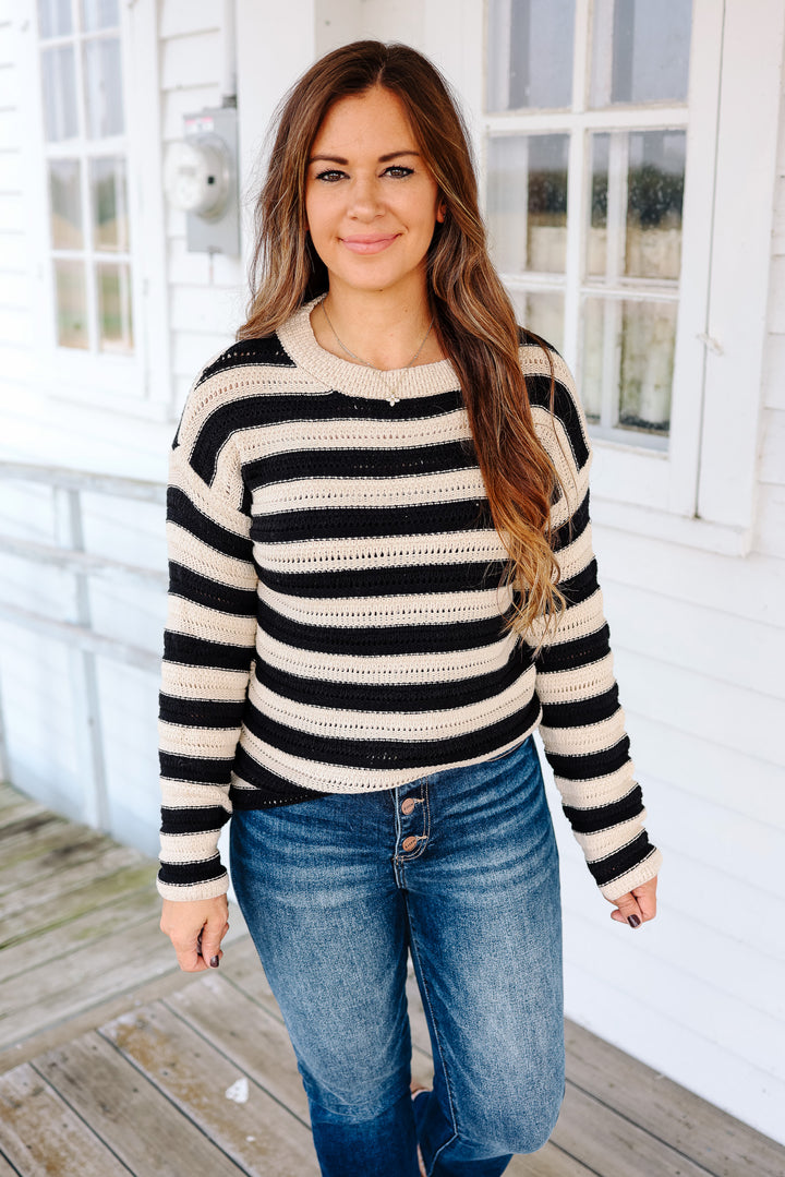 Layla Striped Crochet Knit Sweater