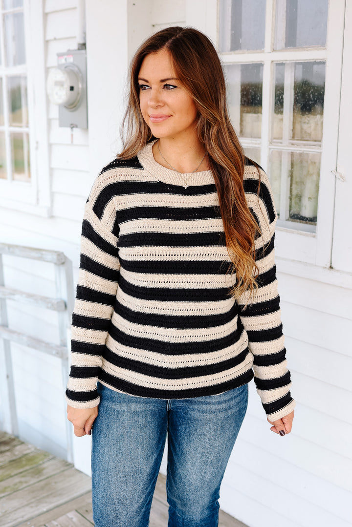 Layla Striped Crochet Knit Sweater