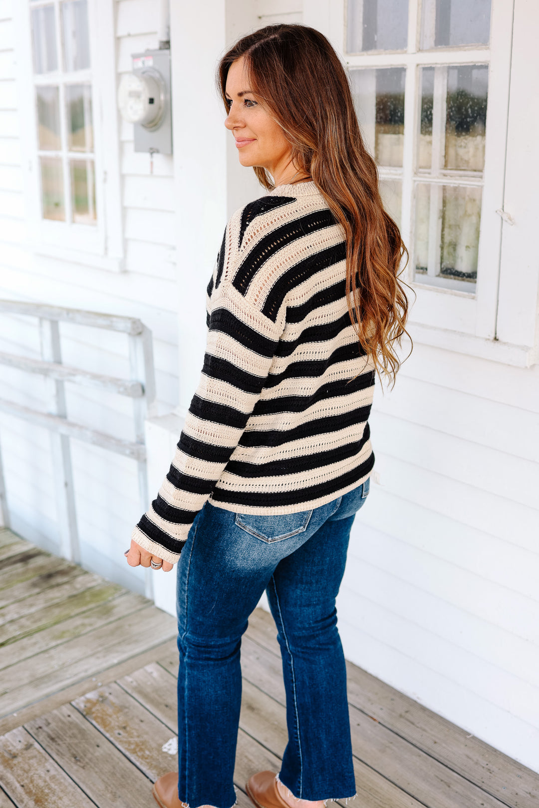 Layla Striped Crochet Knit Sweater