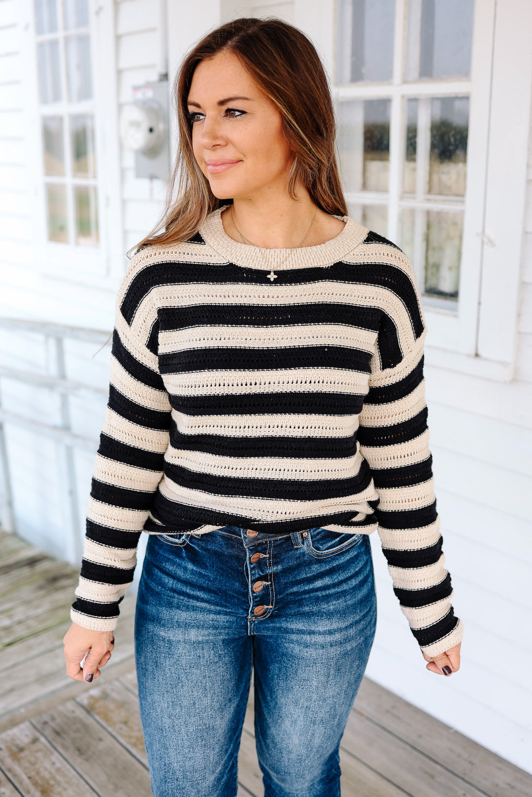 Layla Striped Crochet Knit Sweater