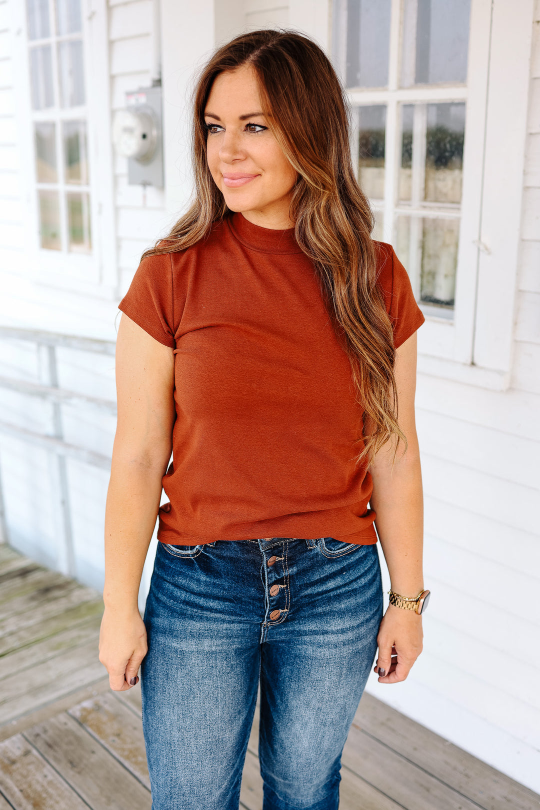 Ana Mock Neck Top - Brick