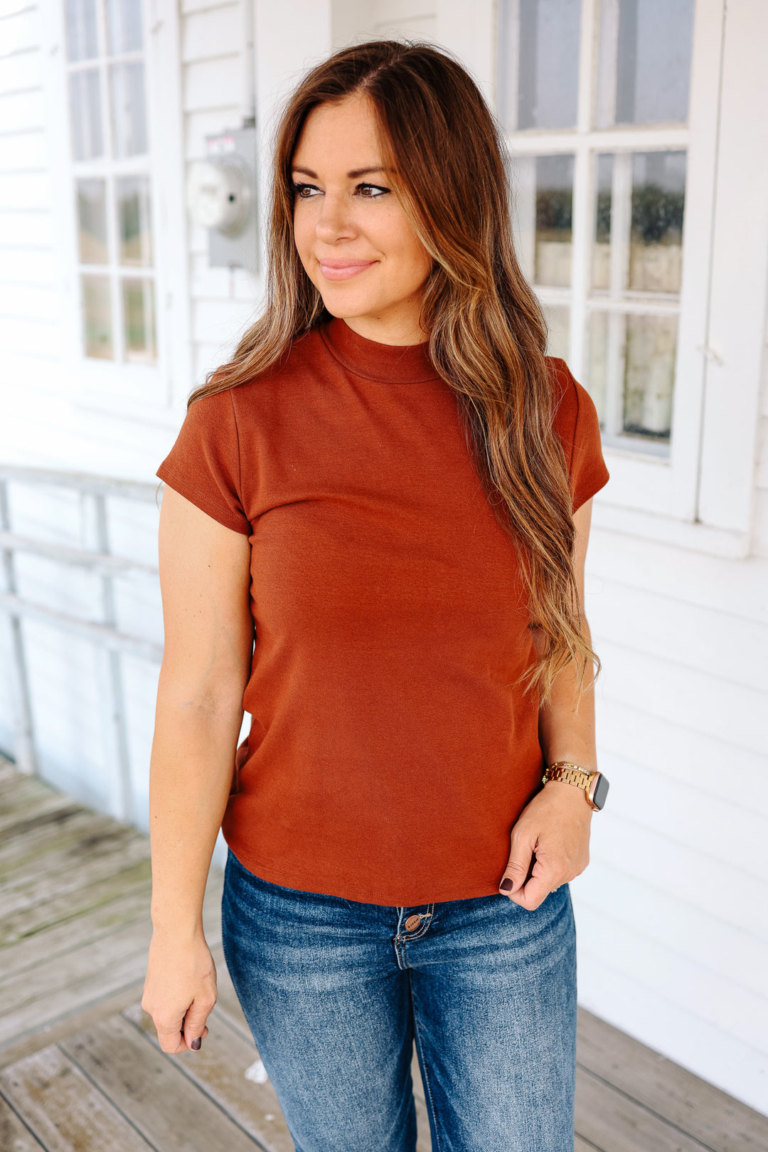 Ana Mock Neck Top - Brick