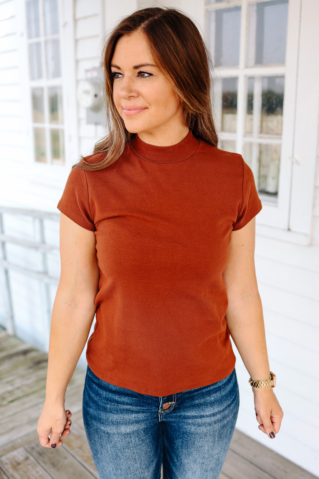 Ana Mock Neck Top - Brick