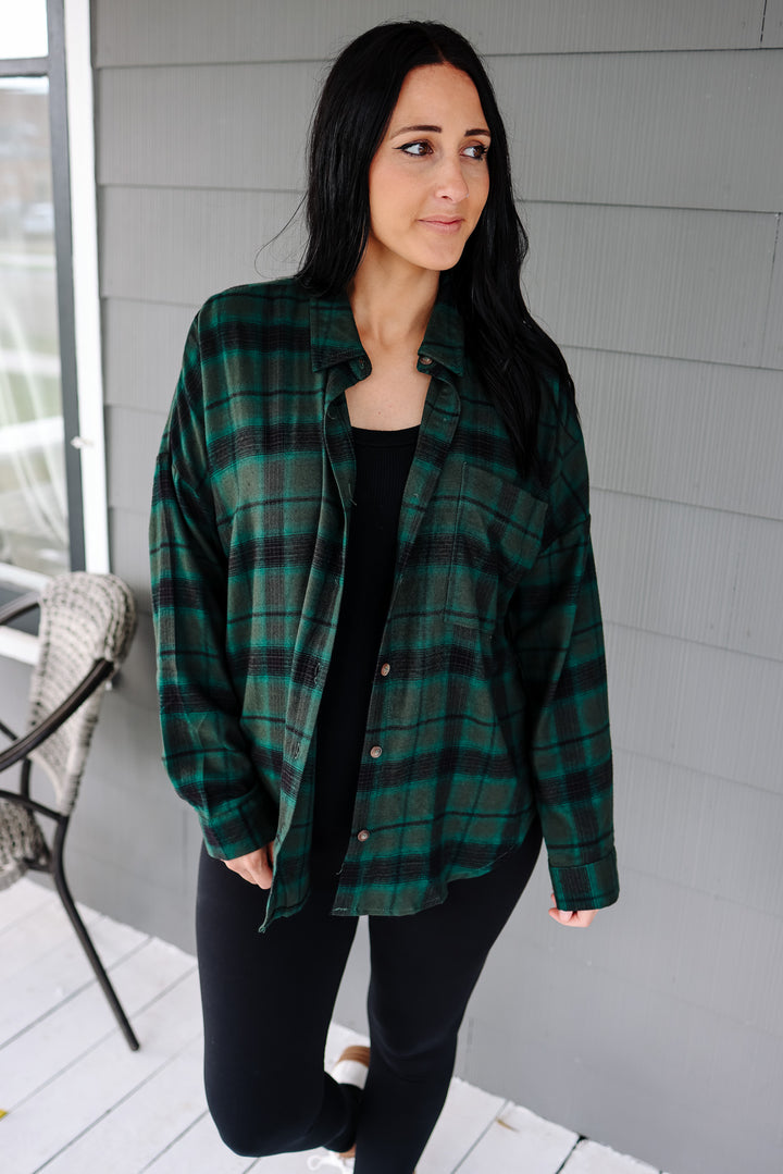 Marlowe Button Down Plaid Shirt - Hunter Green