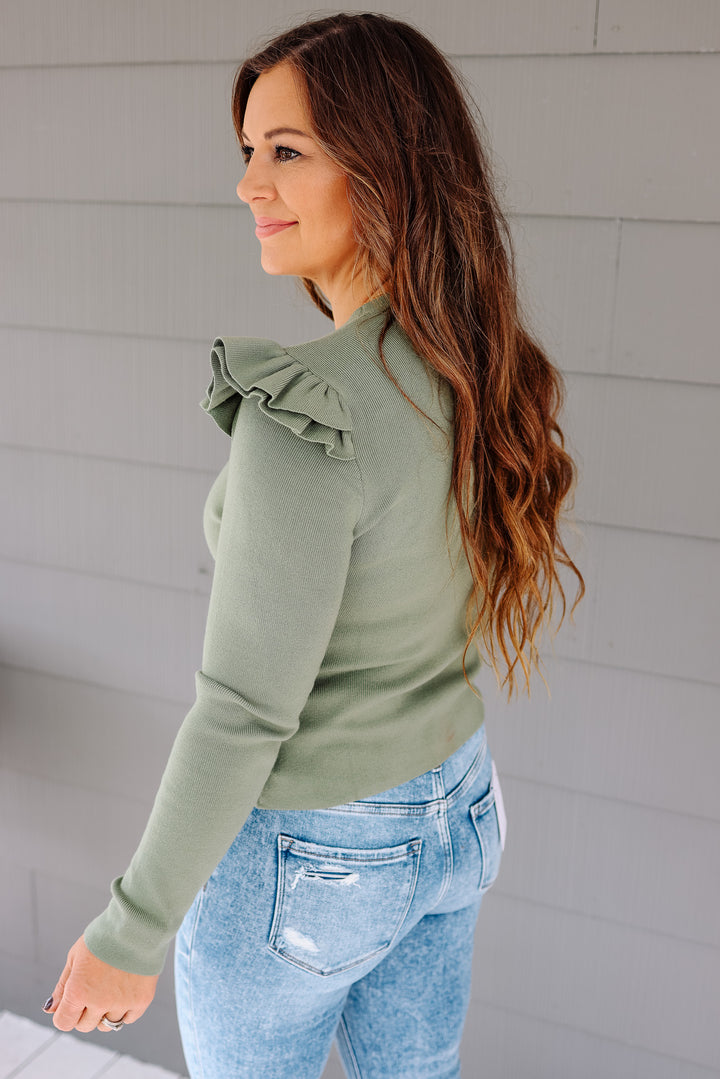 Bailey Ruffle Sleeve Sweater - Olive