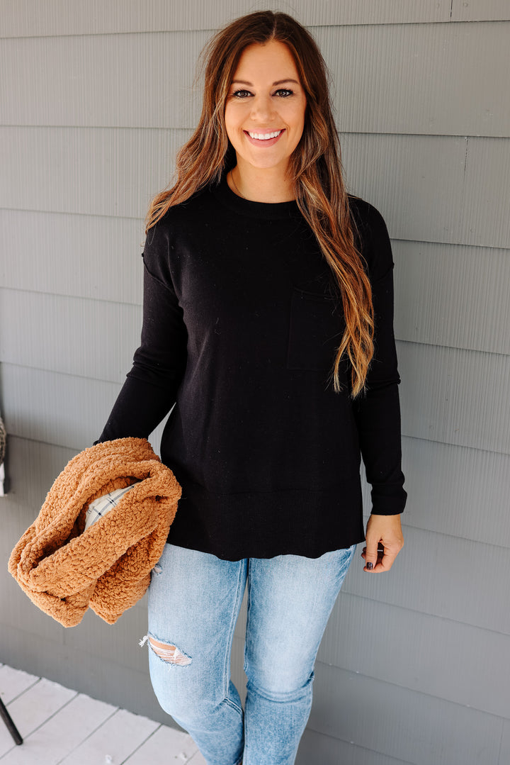 Vivian Side Split Sweater - Black