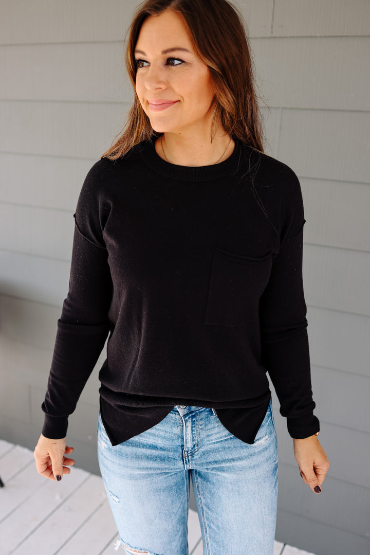 Vivian Side Split Sweater - Black