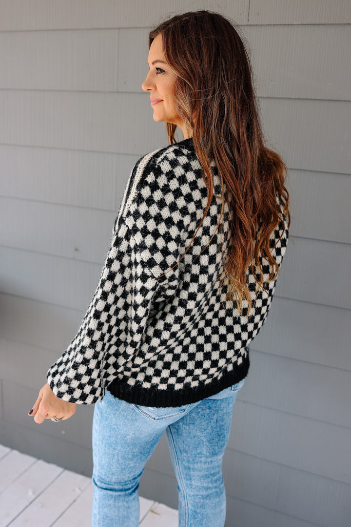 Della Checkered and Stripes Sweater - Black