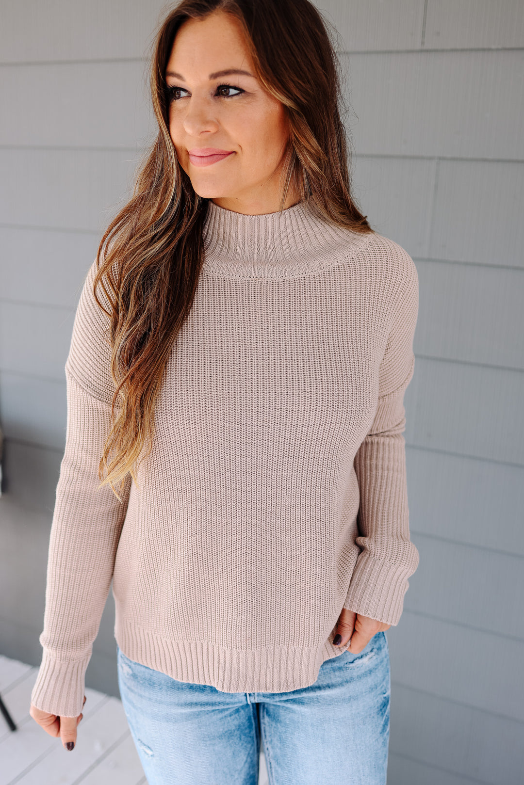 Zia Ribbed Turtleneck Sweater - Beige