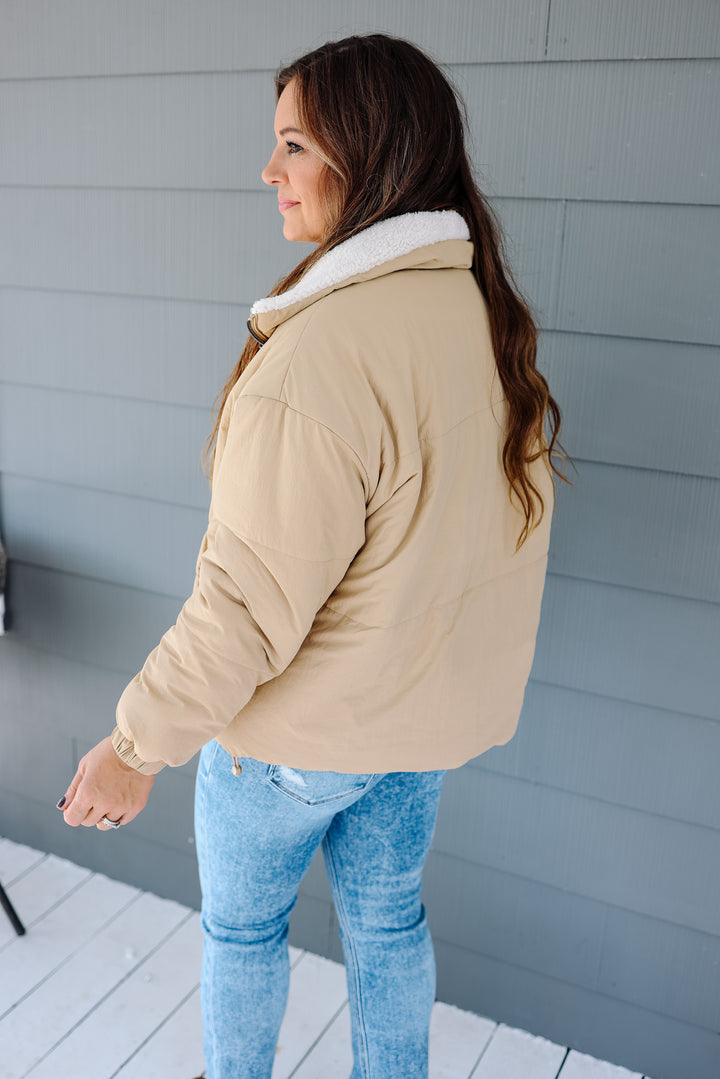 Reversible Sherpa Fleece Jacket - Almond/Cream