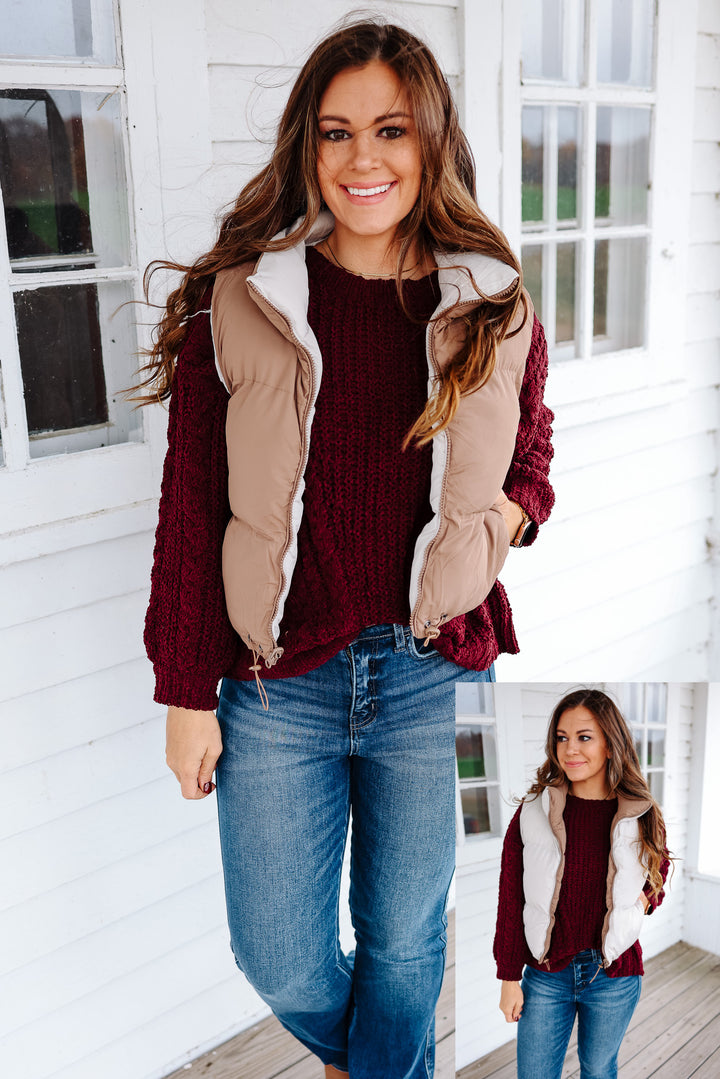 Pax Reversible Cropped Puffer Vest - Light Mocha