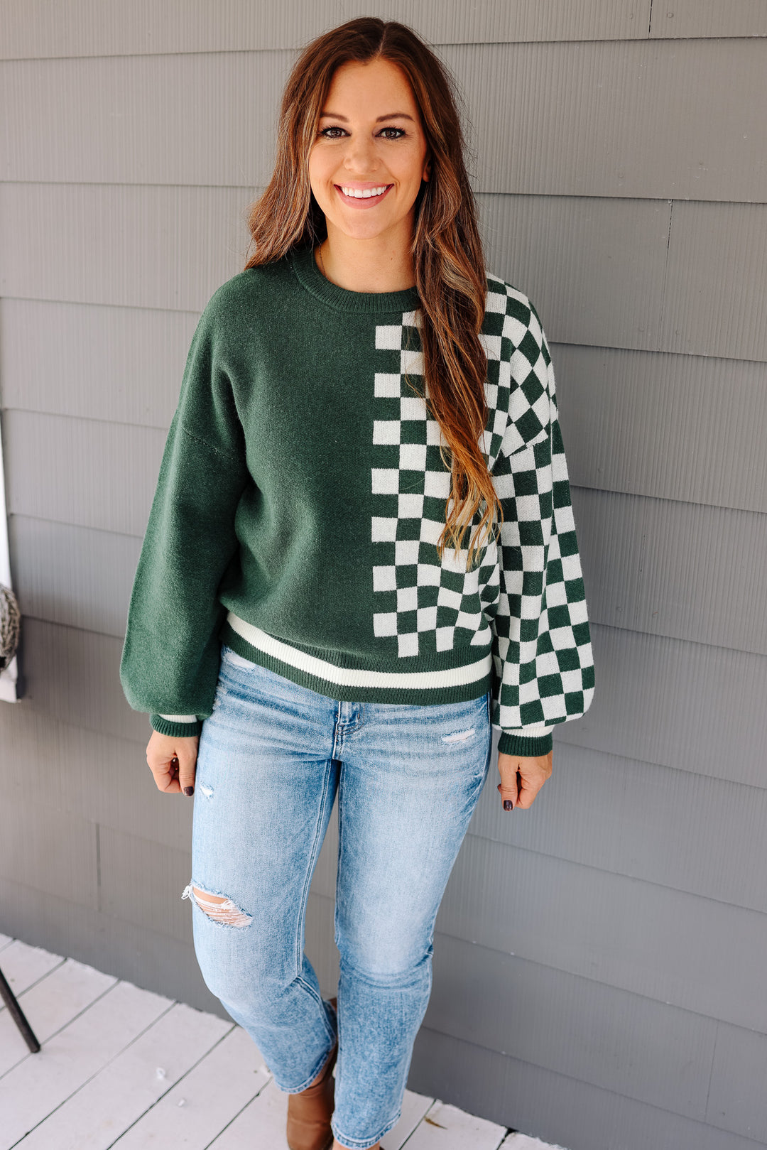 Rhea Colorblock Checkered Sweater