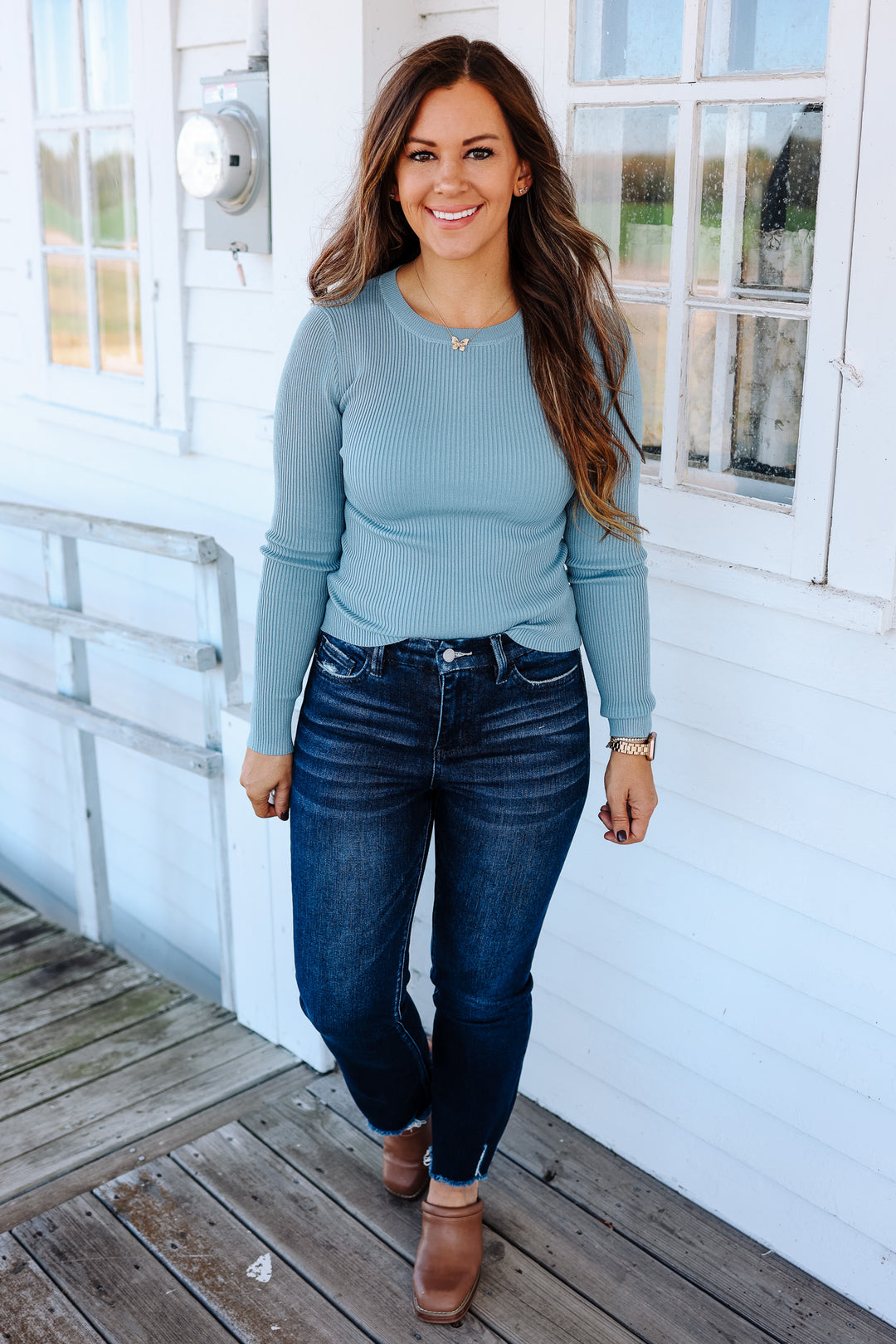 Ava Ribbed Long Sleeve - Chambray