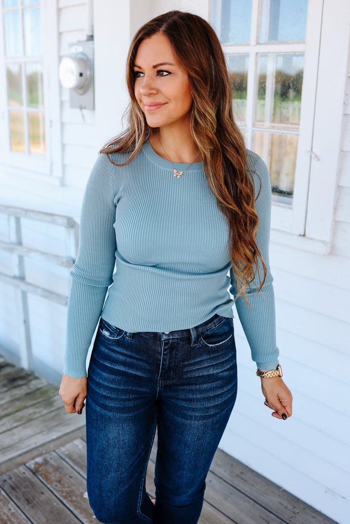 Ava Ribbed Long Sleeve - Chambray