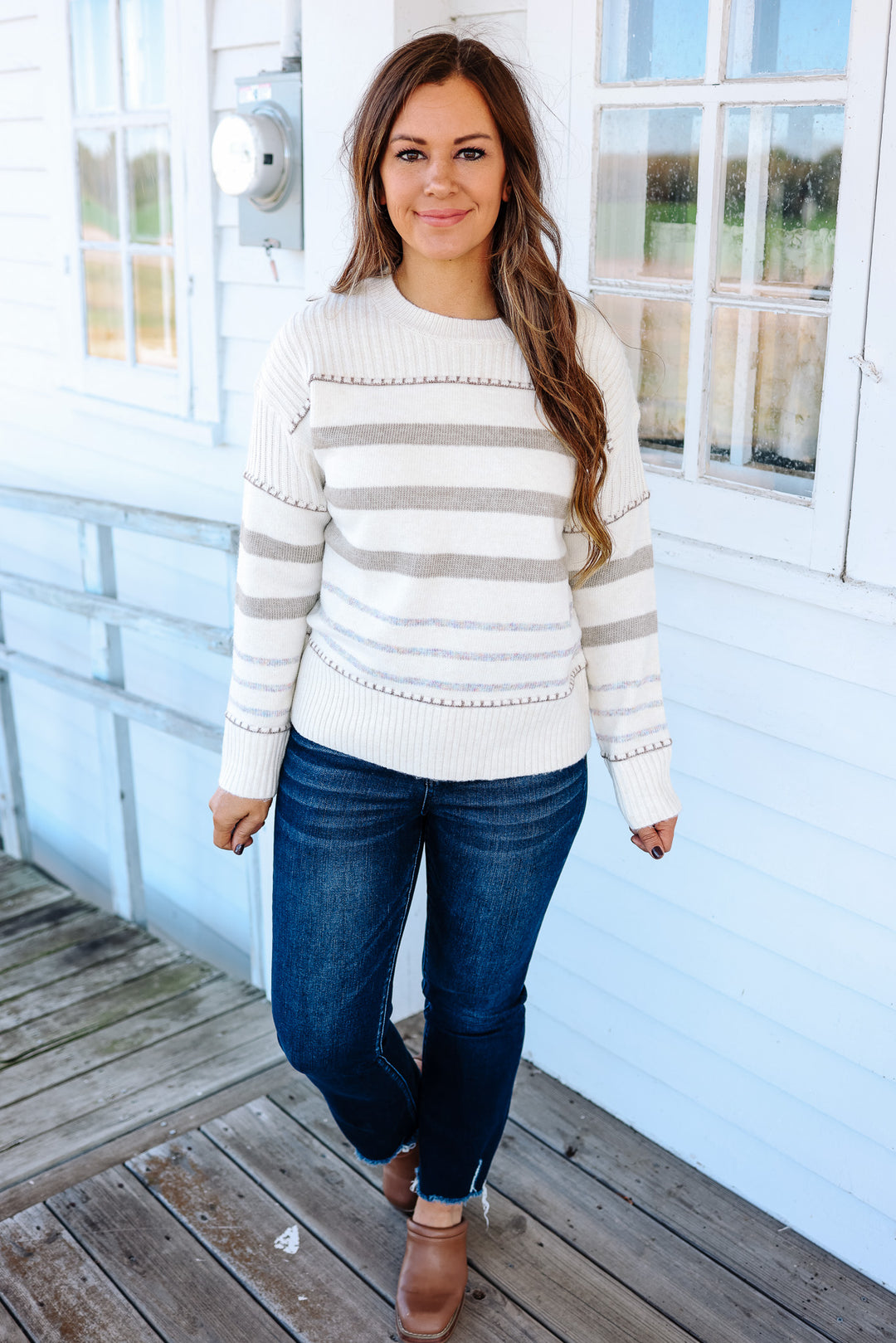 Paisley Stitch Stripe Sweater