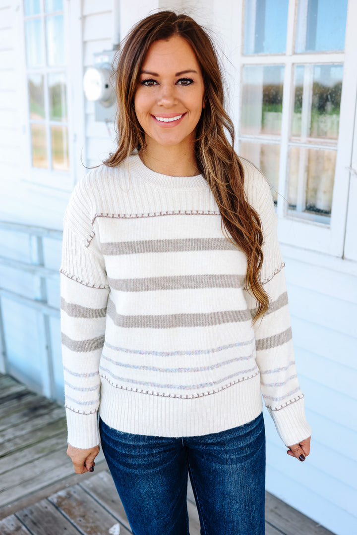 Paisley Stitch Stripe Sweater