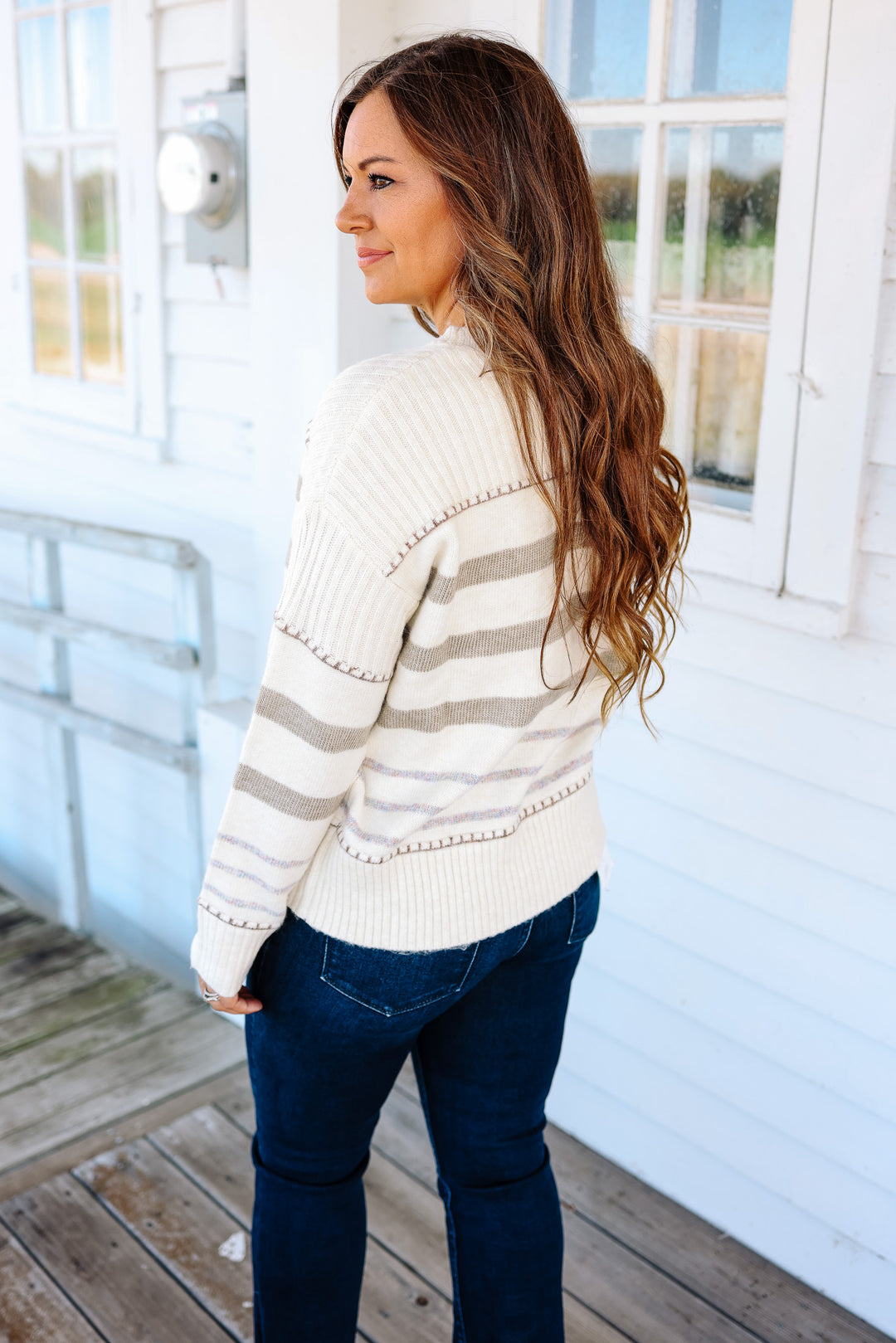 Paisley Stitch Stripe Sweater