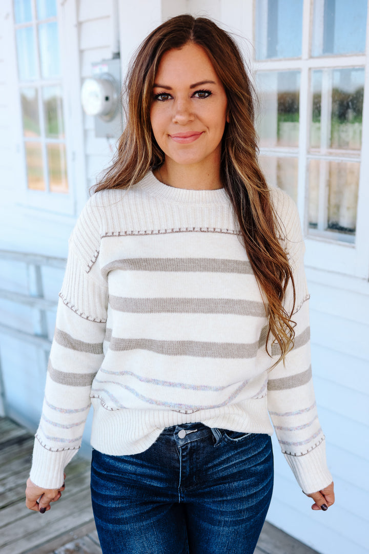 Paisley Stitch Stripe Sweater