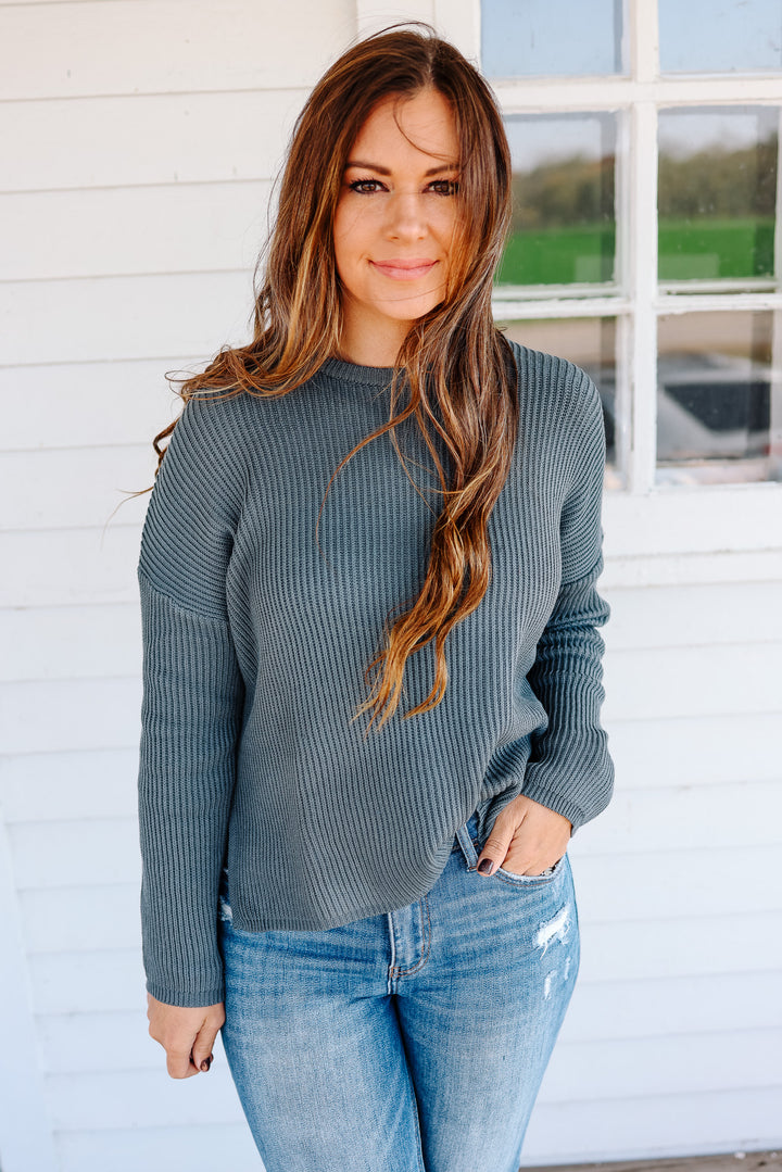 Ivy Ribbed Drop Shoulder Sweater - Slate