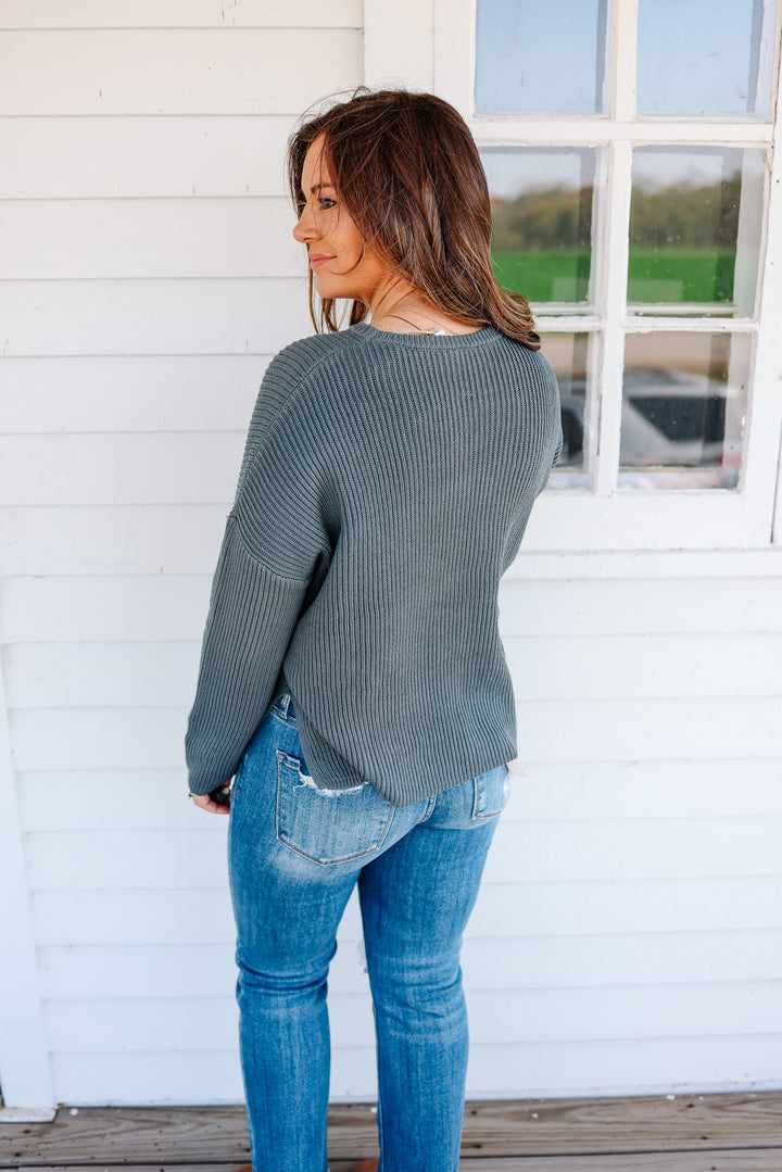 Ivy Ribbed Drop Shoulder Sweater - Slate