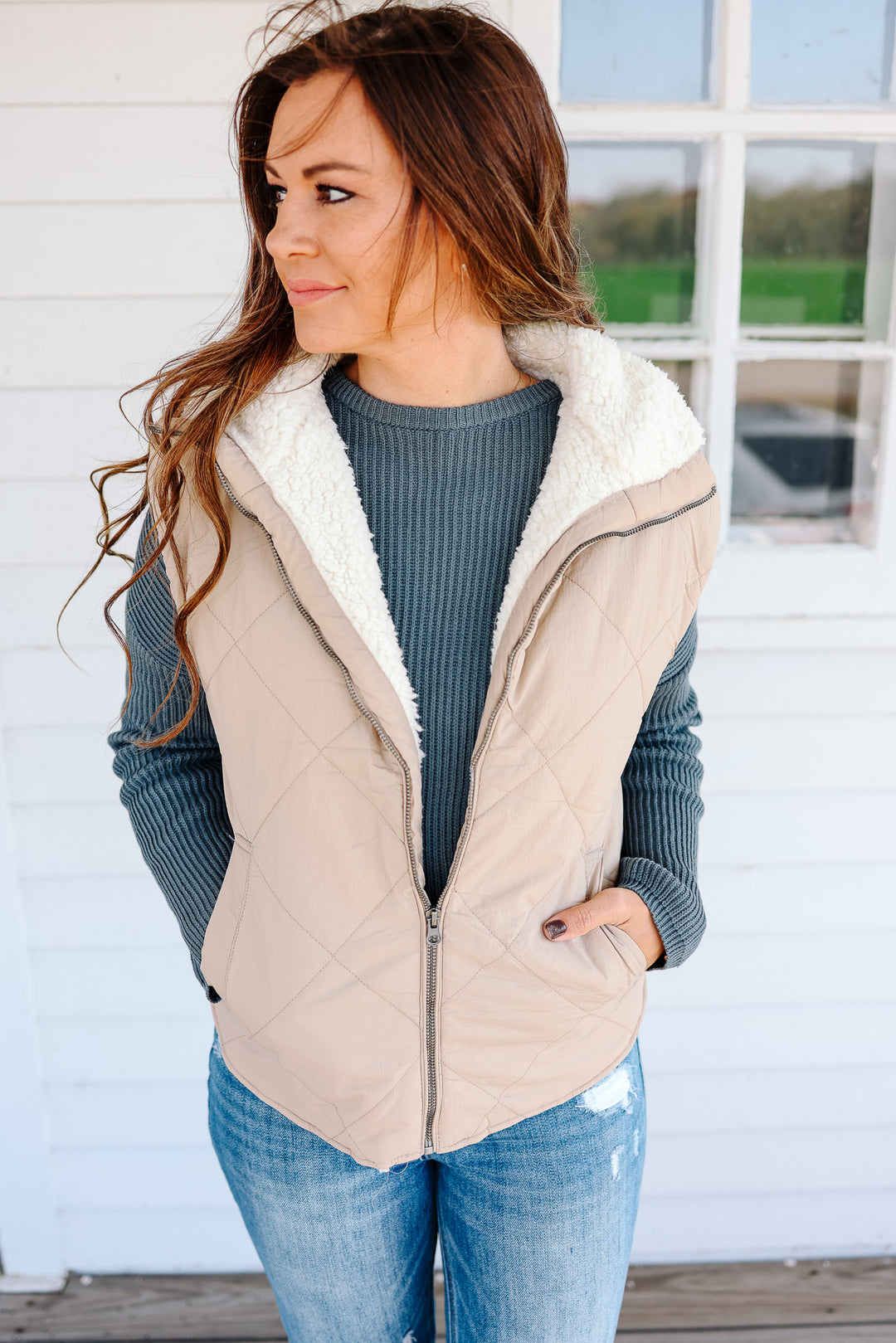 Rio Quilted Fleece Lined Vest - Khaki