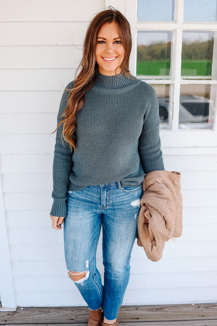 Zia Ribbed Turtleneck Sweater - Teal