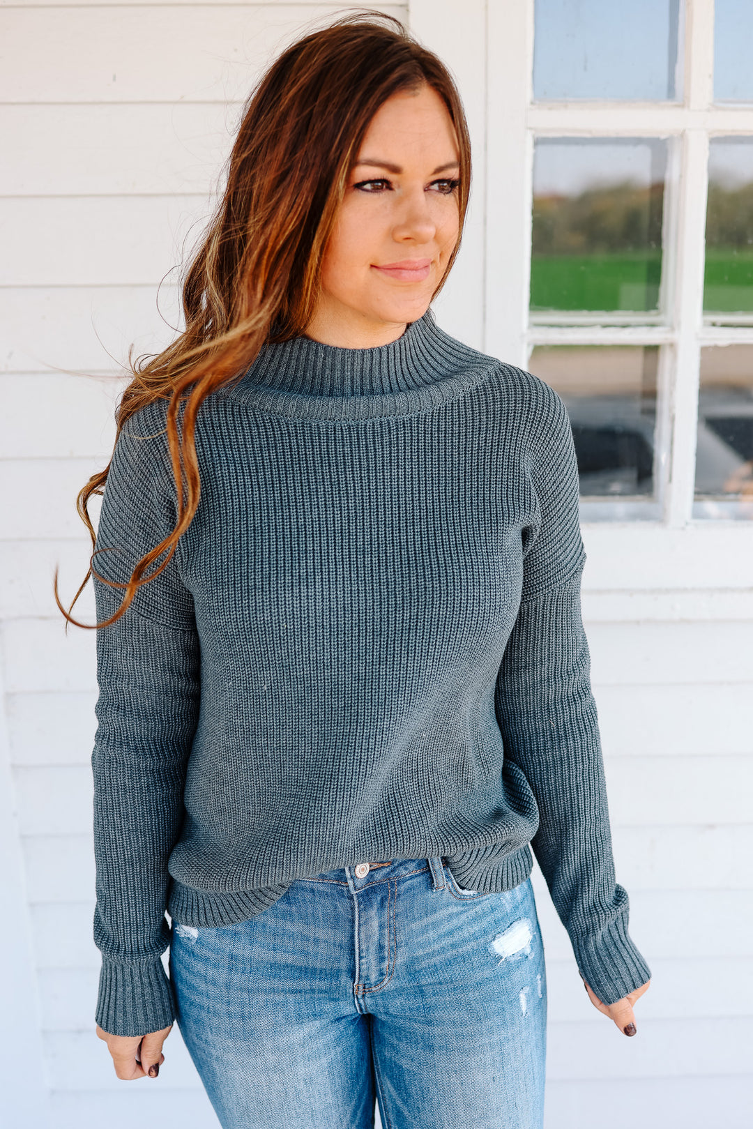 Zia Ribbed Turtleneck Sweater - Teal