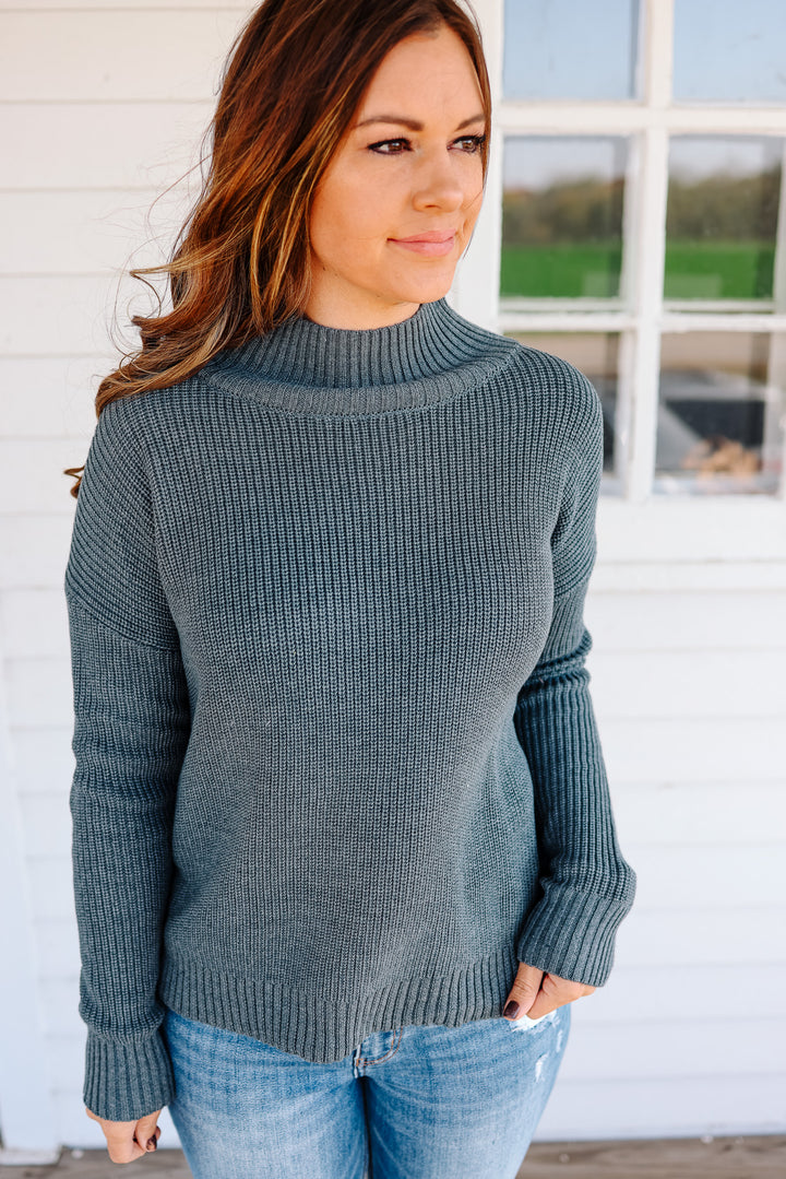 Zia Ribbed Turtleneck Sweater - Teal