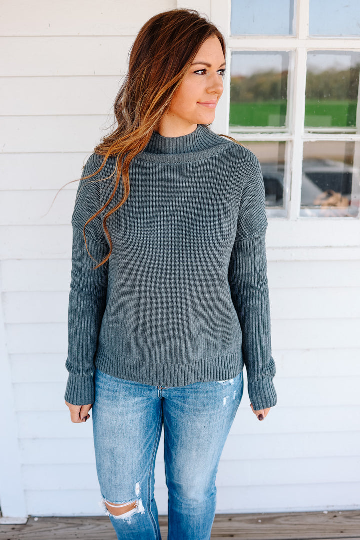 Zia Ribbed Turtleneck Sweater - Teal