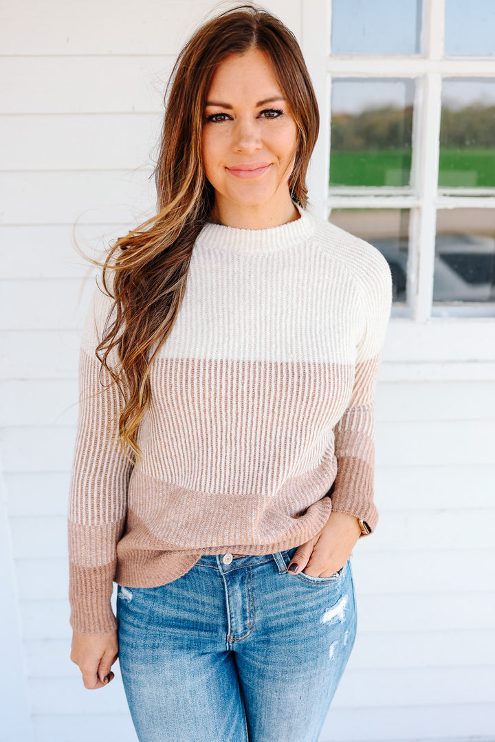 Willa Ribbed Colorblock Sweater - Taupe