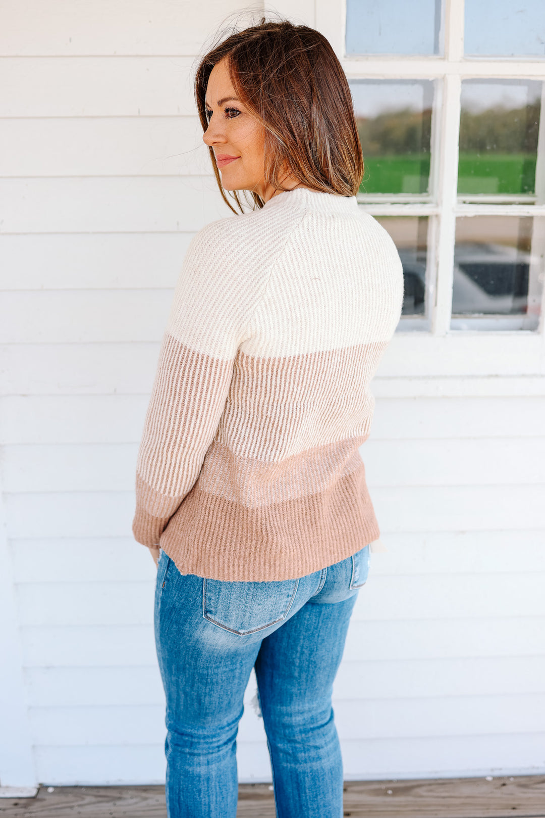 Willa Ribbed Colorblock Sweater - Taupe