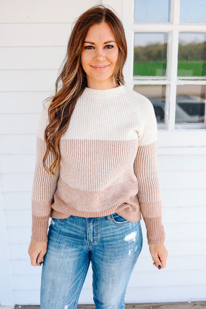 Willa Ribbed Colorblock Sweater - Taupe