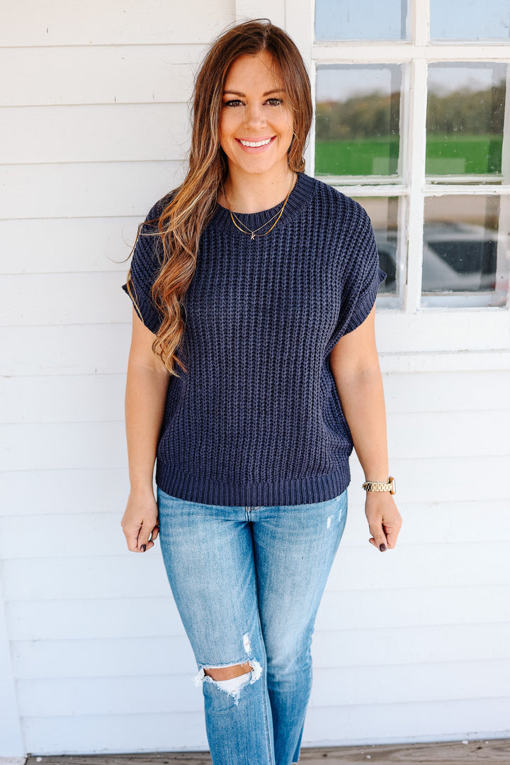 Raelynn Short Sleeve Sweater Top - Navy