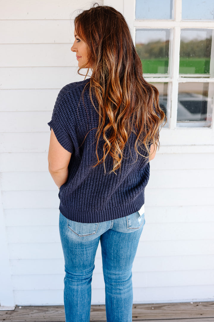 Raelynn Short Sleeve Sweater Top - Navy