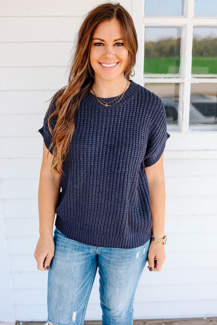 Raelynn Short Sleeve Sweater Top - Navy