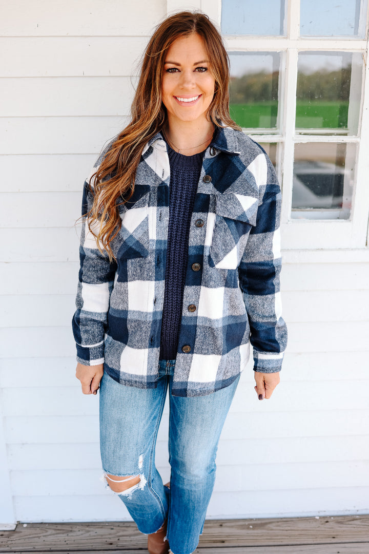 Kristin Plaid Shacket - Denim Navy