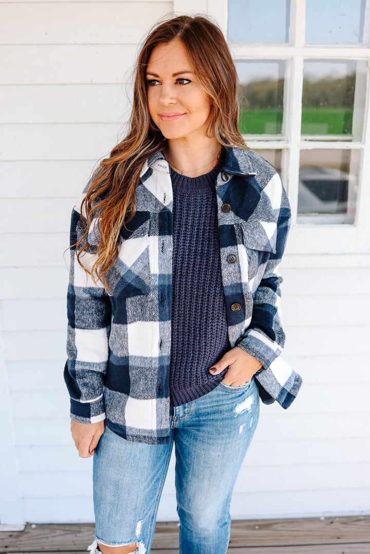 Kristin Plaid Shacket - Denim Navy