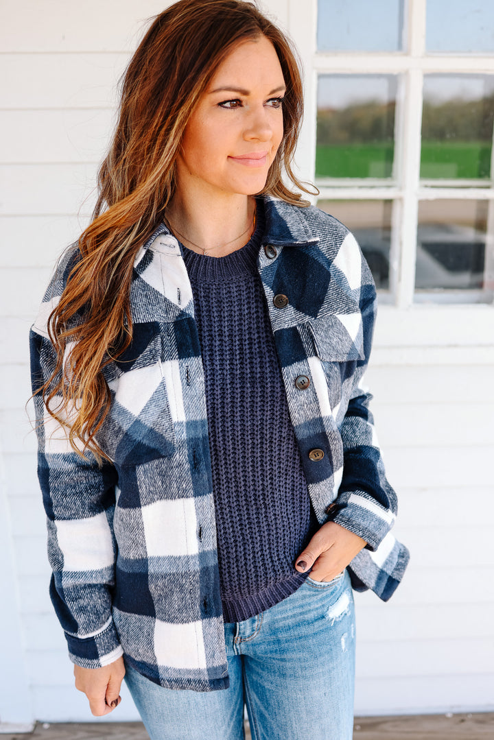 Kristin Plaid Shacket - Denim Navy